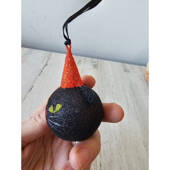 Pier 1 glitter cat hat ornament Halloween decor kitten black sparkle - Picture 8 of 8